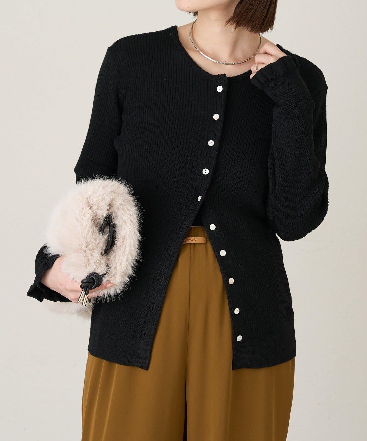 2WAY荷葉邊羅紋針織開衫