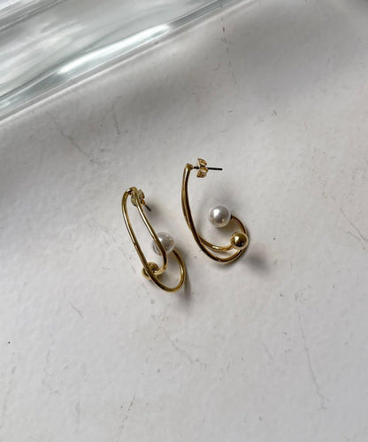 扭紋珍珠圈形耳環