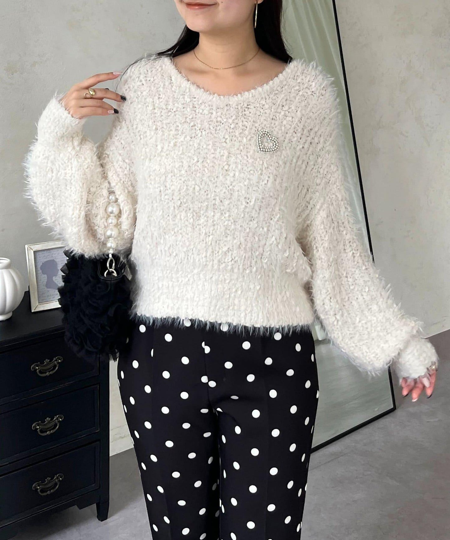 爆米花質感V領針織衫