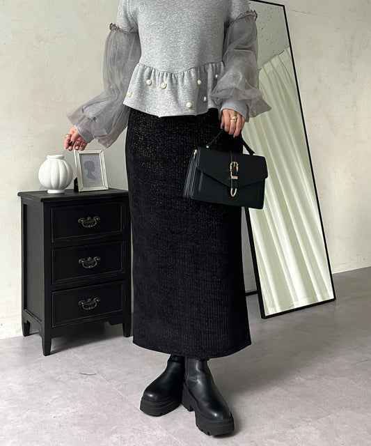 亮片燈芯絨長裙