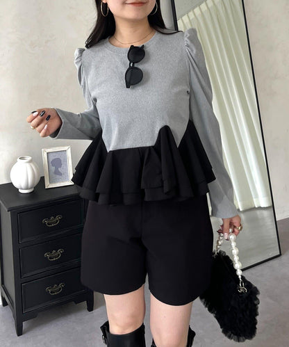 下襬荷葉邊磨毛羅紋針織上衣