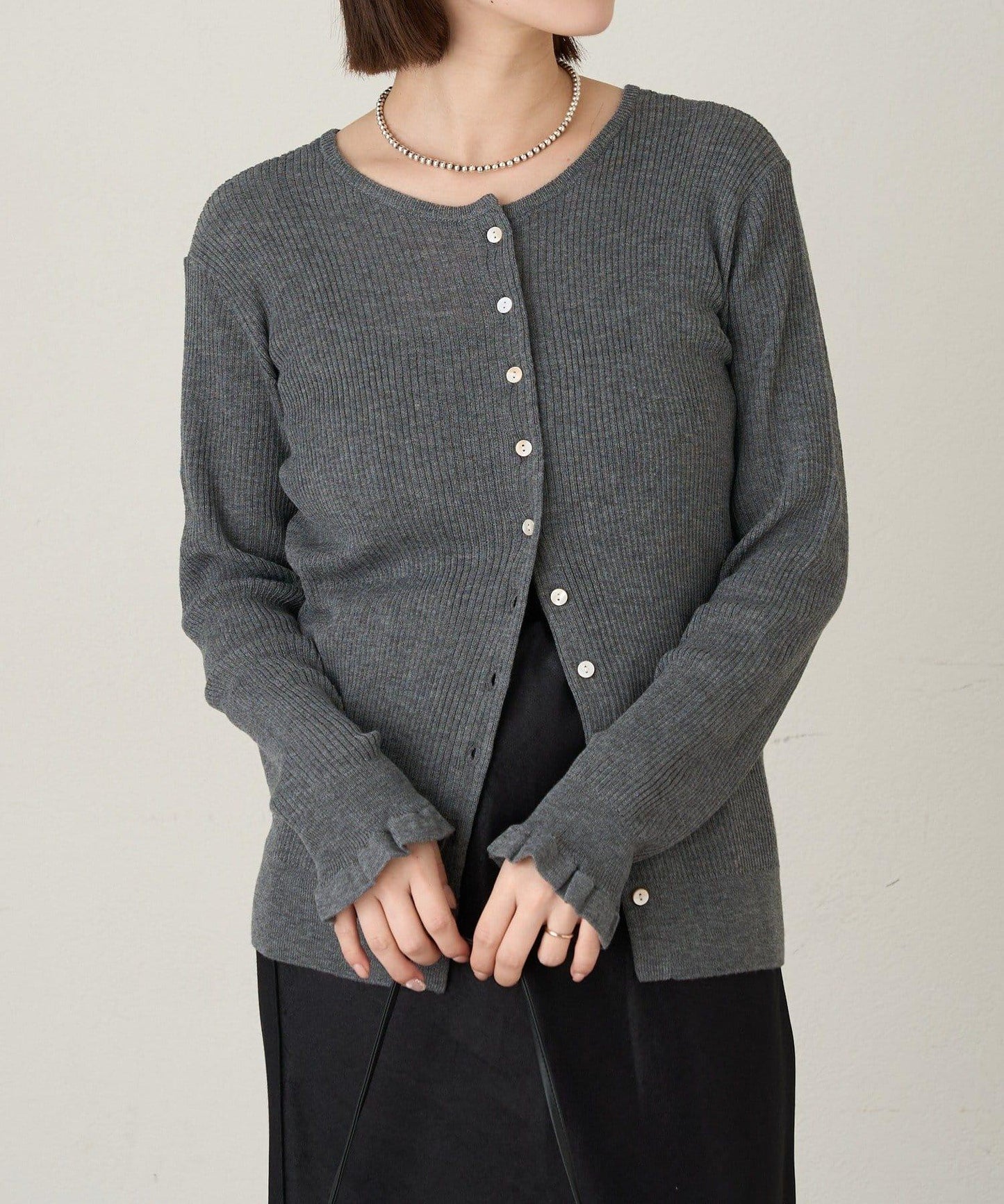 2WAY荷葉邊羅紋針織開衫