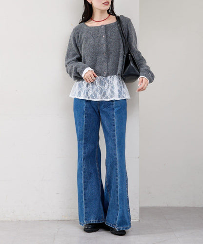蕾絲拼接長袖T恤