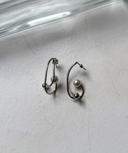 扭紋珍珠圈形耳環