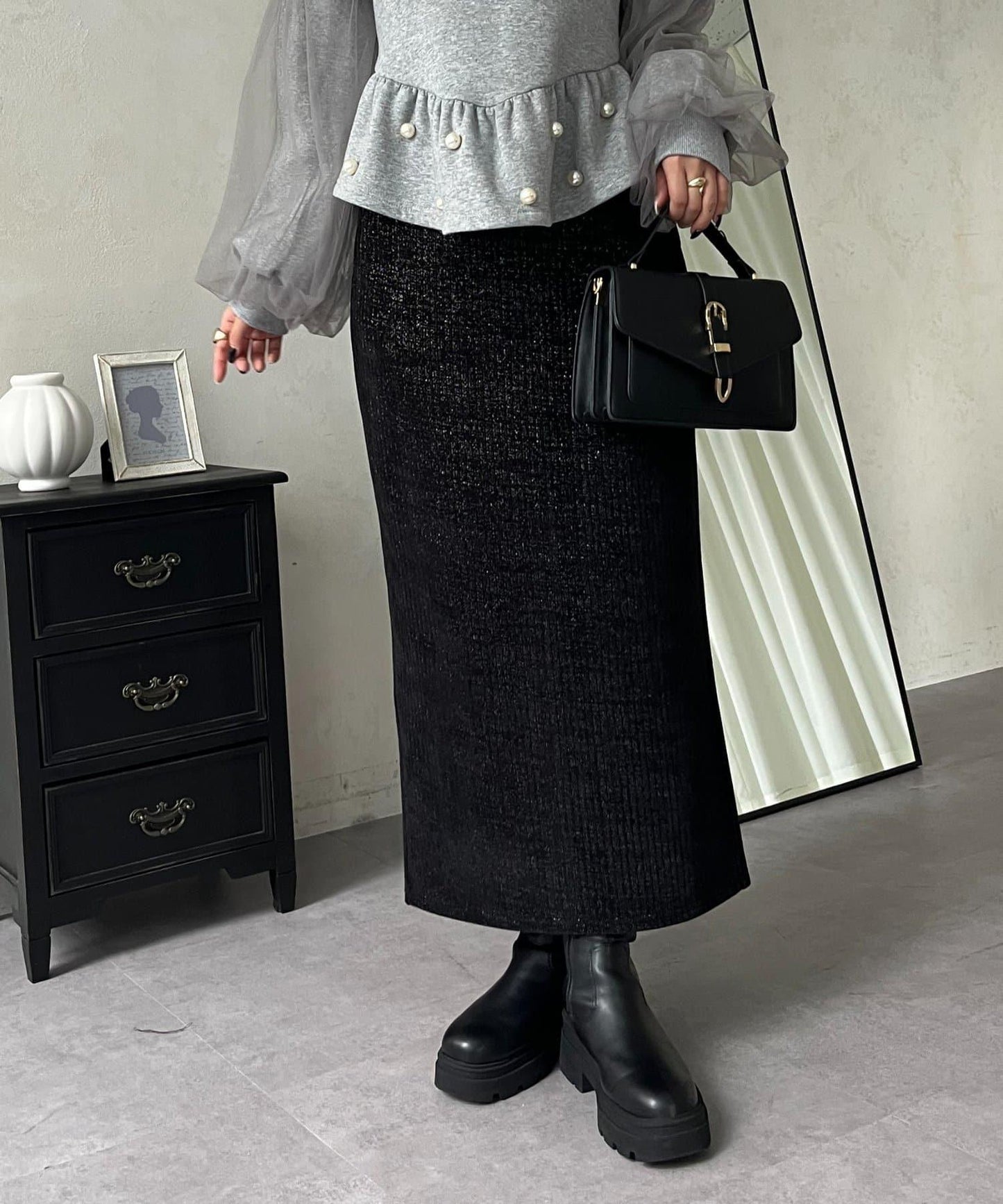 亮片燈芯絨長裙