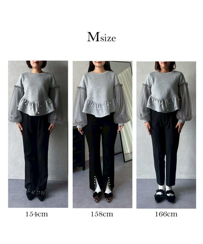 袖部網紗珍珠荷葉邊衛衣