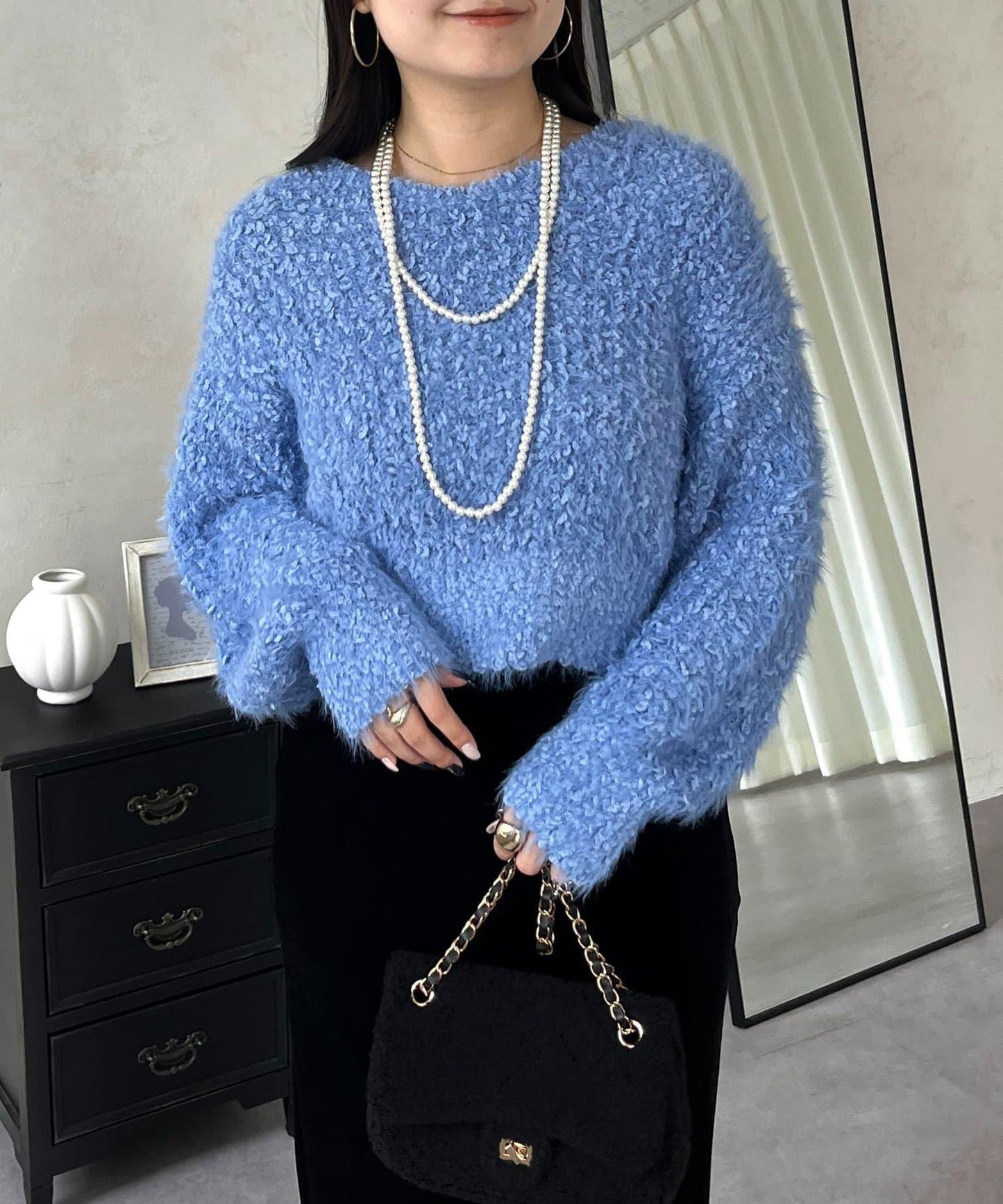 爆米花質感V領針織衫