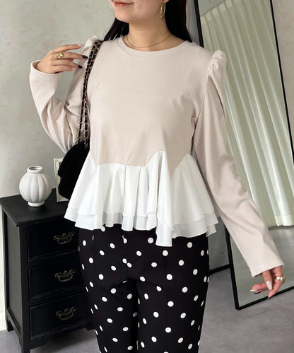 下襬荷葉邊磨毛羅紋針織上衣