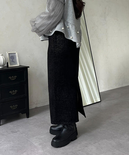 亮片燈芯絨長裙