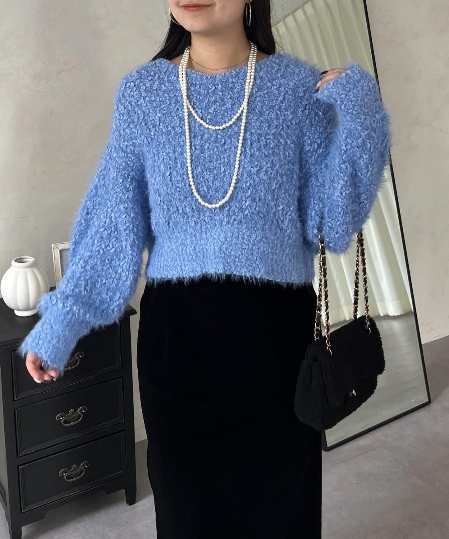 爆米花質感V領針織衫