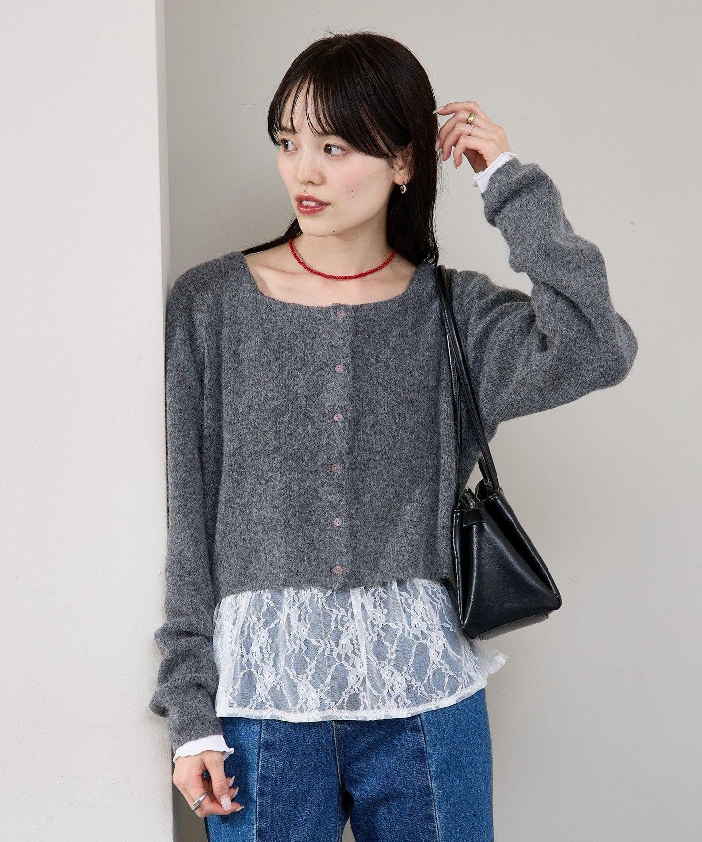 蕾絲拼接長袖T恤