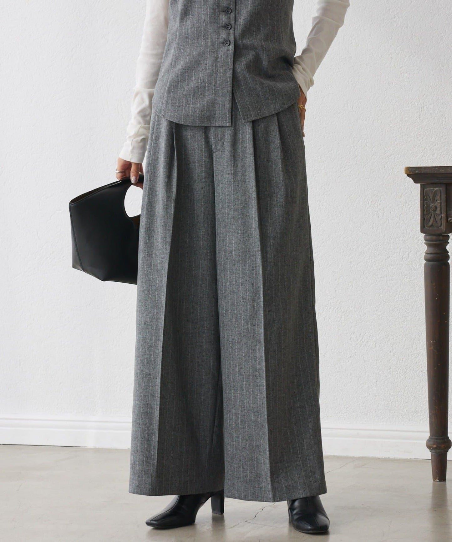 【可搭配套裝】羊毛斜紋雙褶長褲