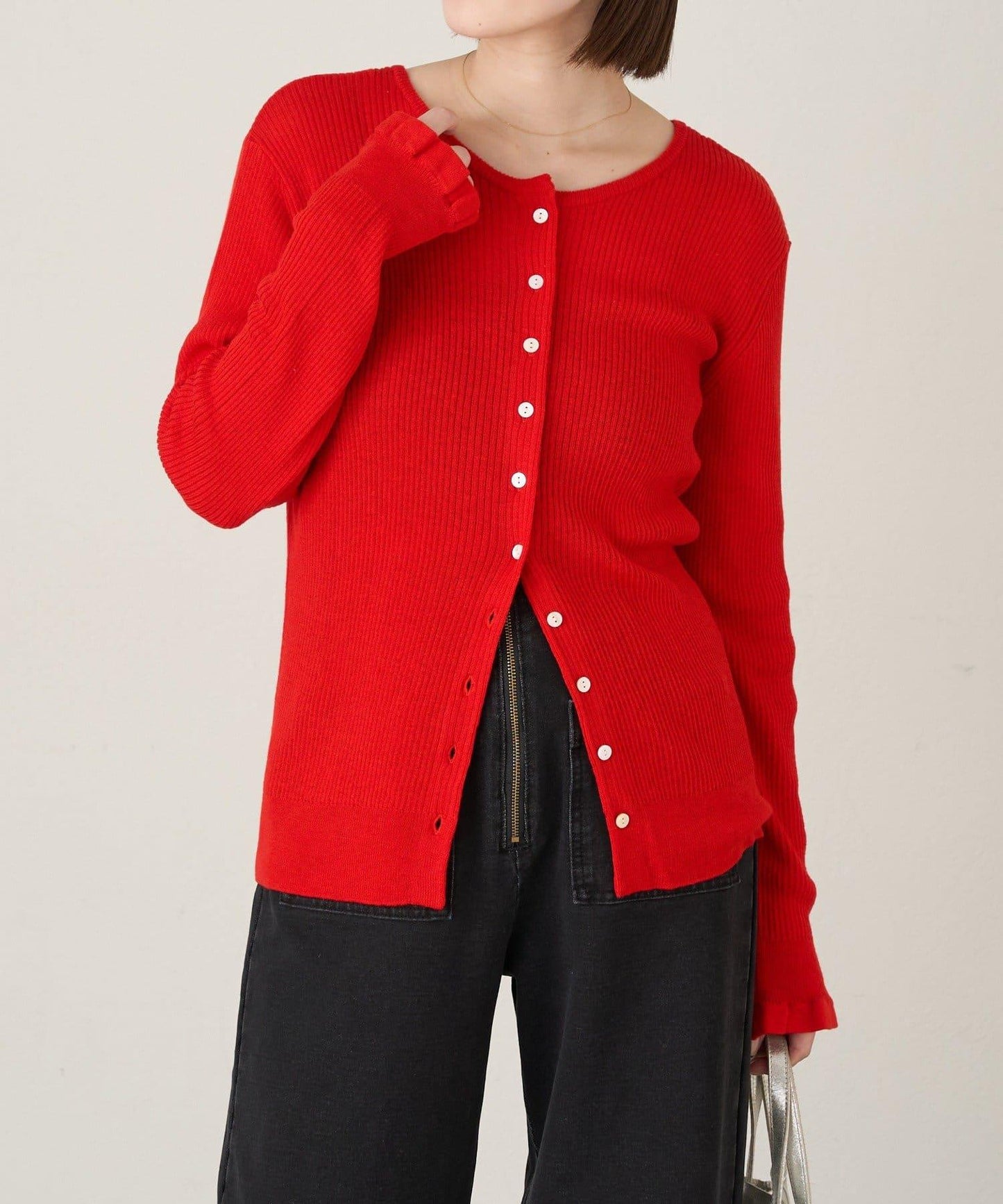 2WAY荷葉邊羅紋針織開衫