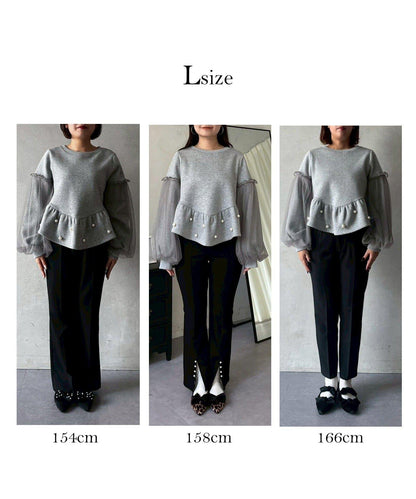 袖部網紗珍珠荷葉邊衛衣