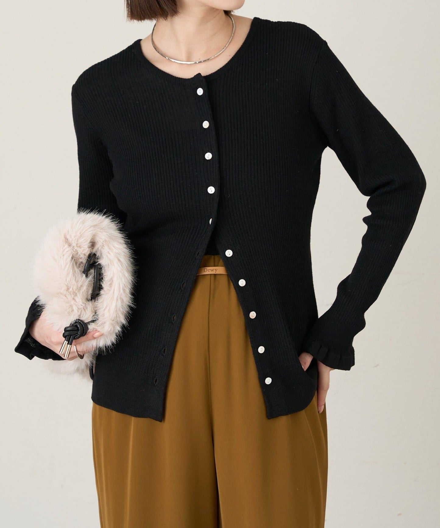 2WAY荷葉邊羅紋針織開衫