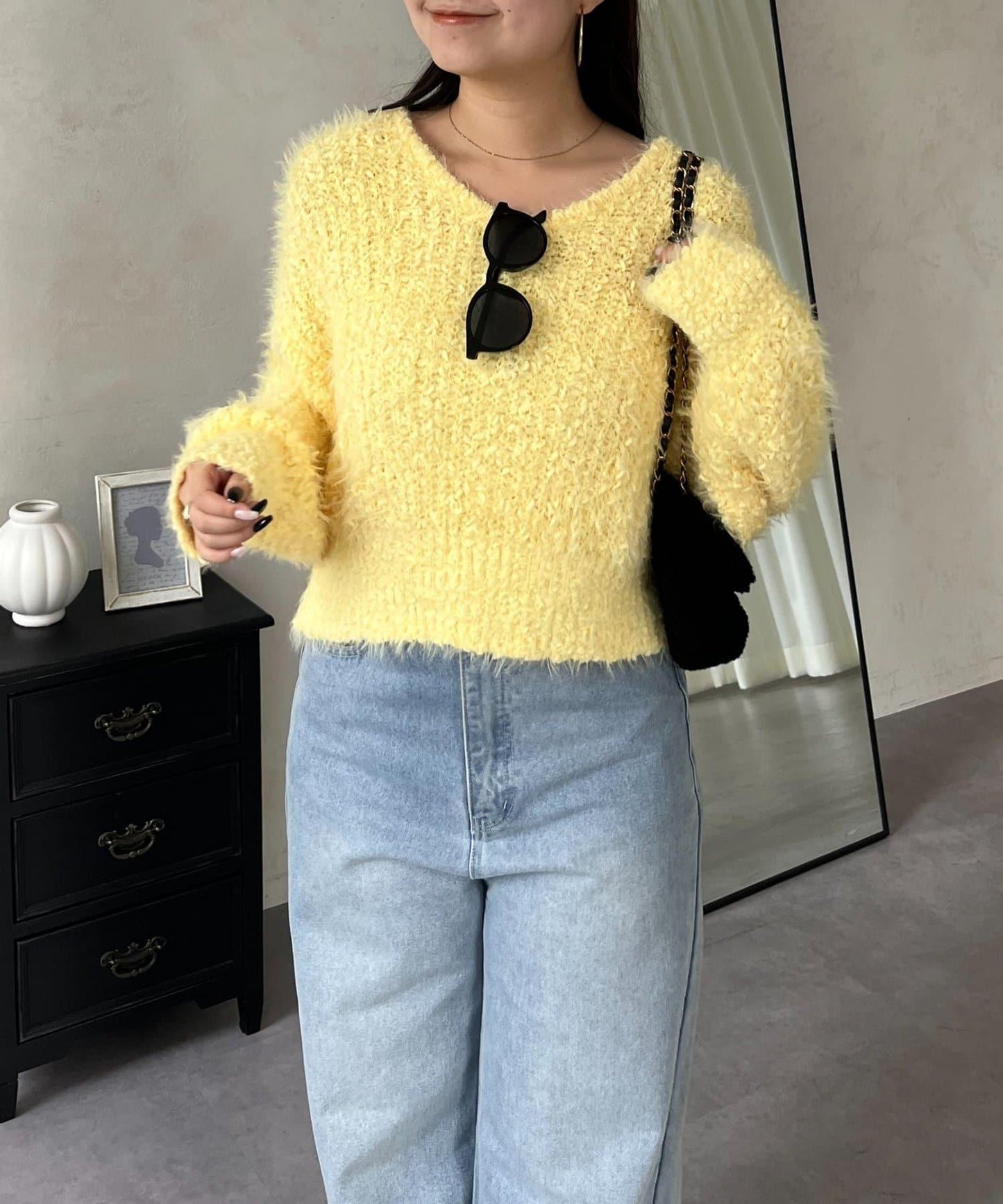 爆米花質感V領針織衫