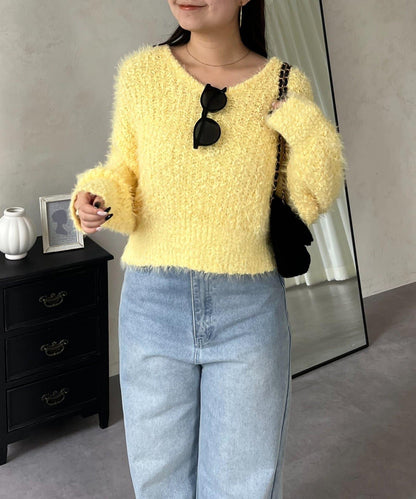 爆米花質感V領針織衫