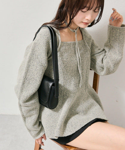 方領荷葉邊針織衫