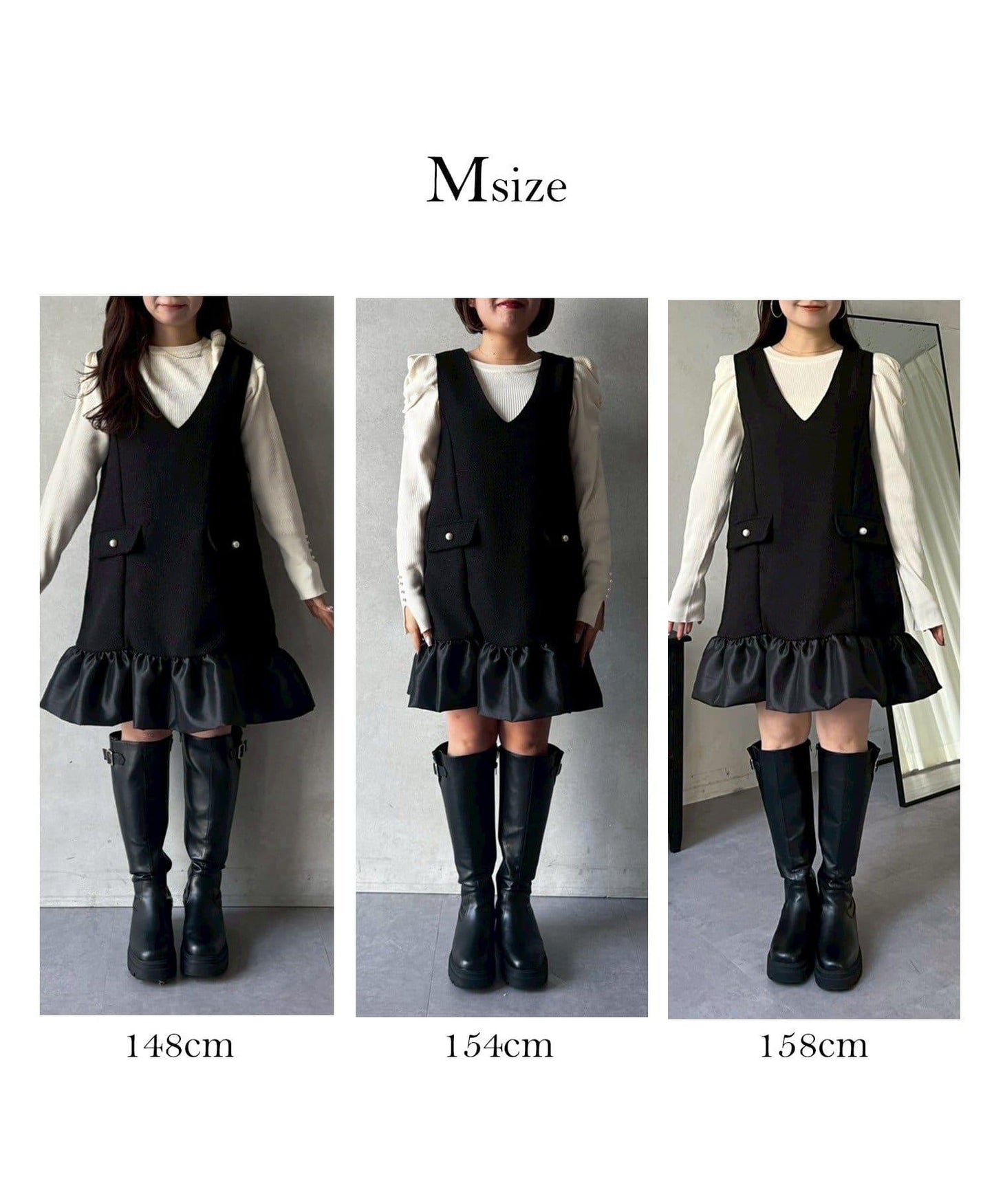 下襬氣球袖呢料連衣裙