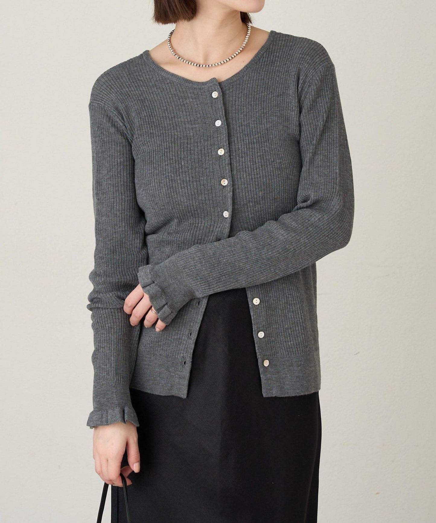 2WAY荷葉邊羅紋針織開衫