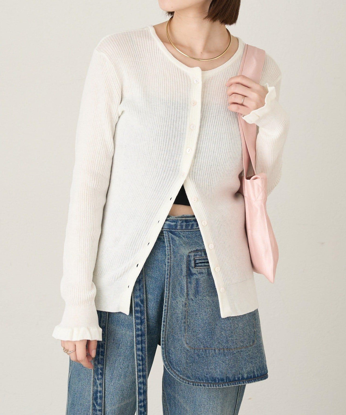 2WAY荷葉邊羅紋針織開衫