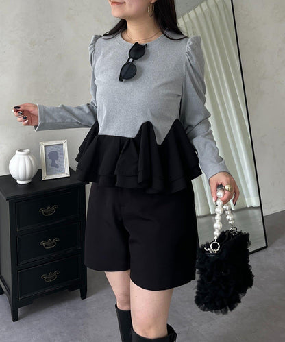 下襬荷葉邊磨毛羅紋針織上衣