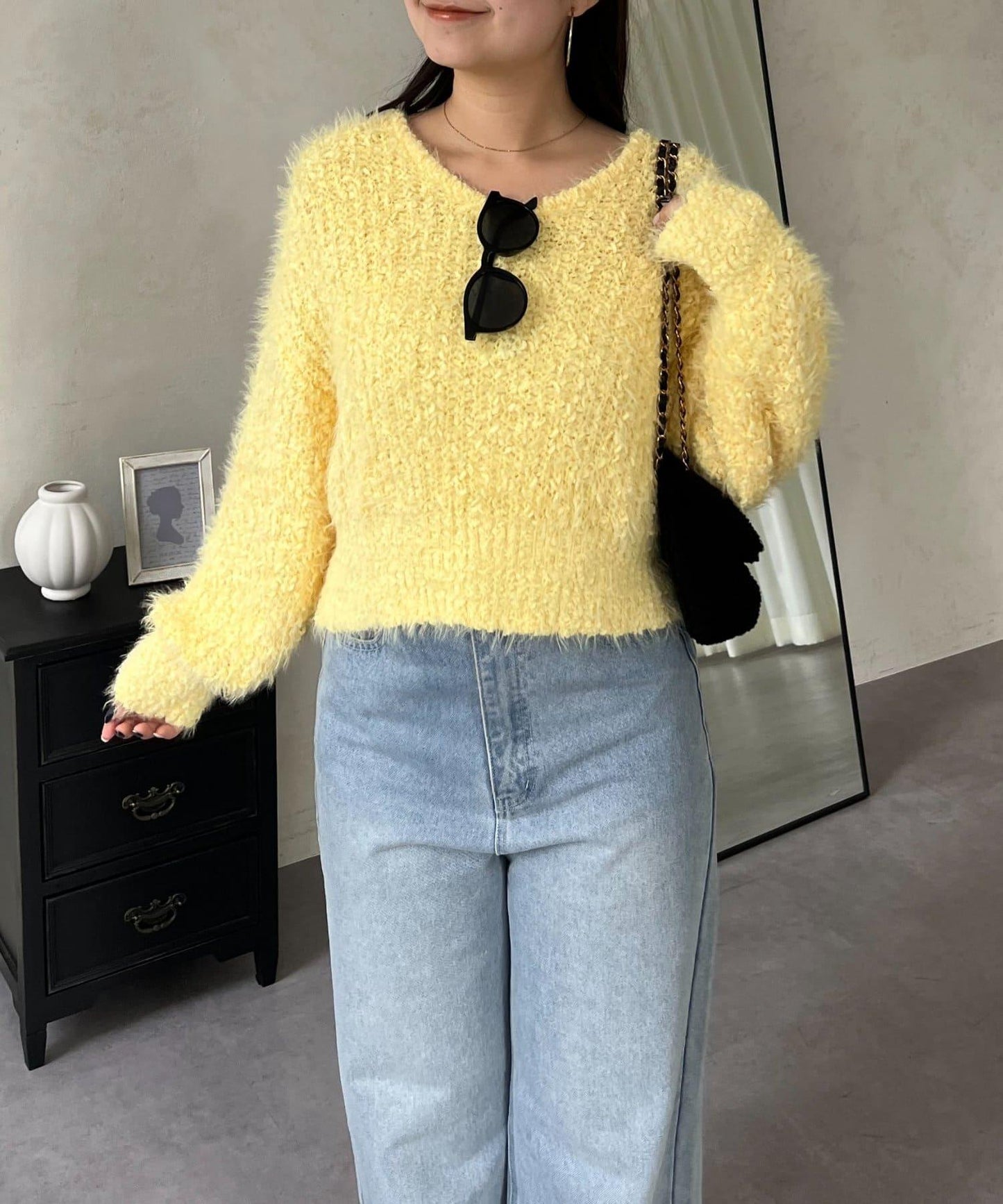 爆米花質感V領針織衫