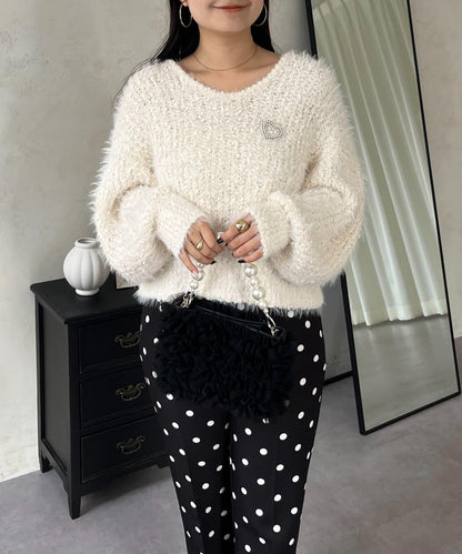 爆米花質感V領針織衫