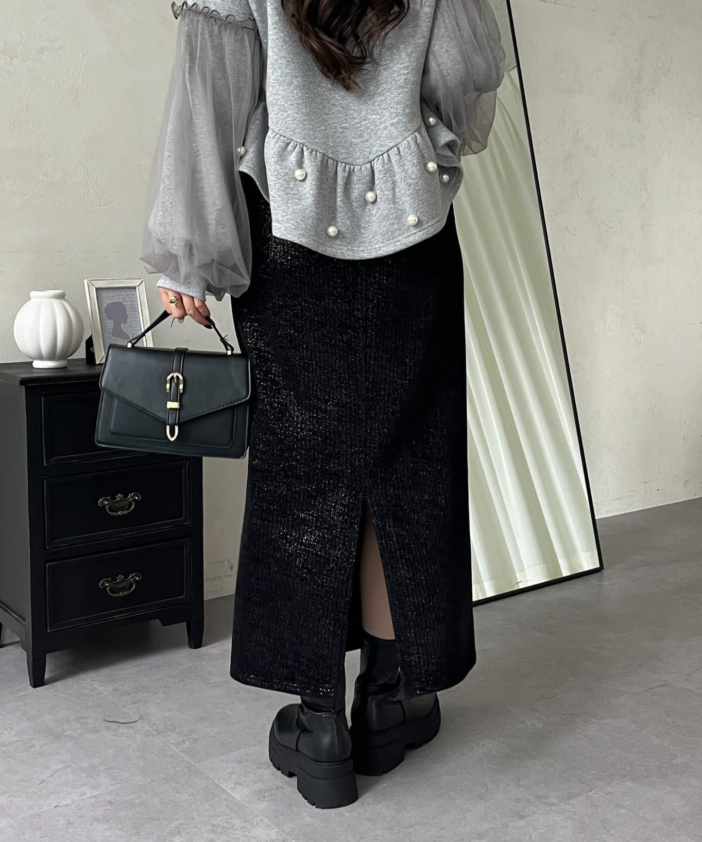 亮片燈芯絨長裙