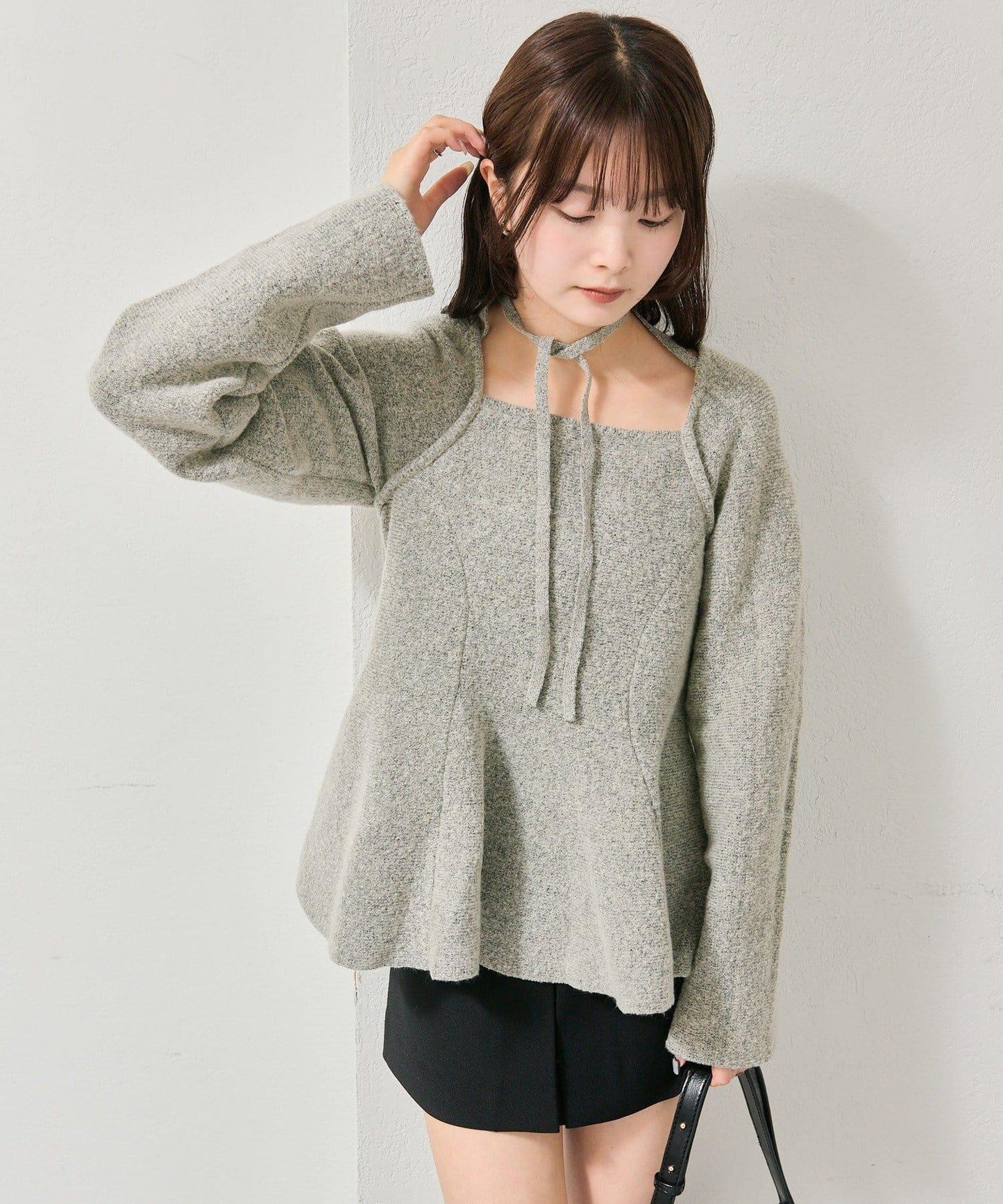 方領荷葉邊針織衫