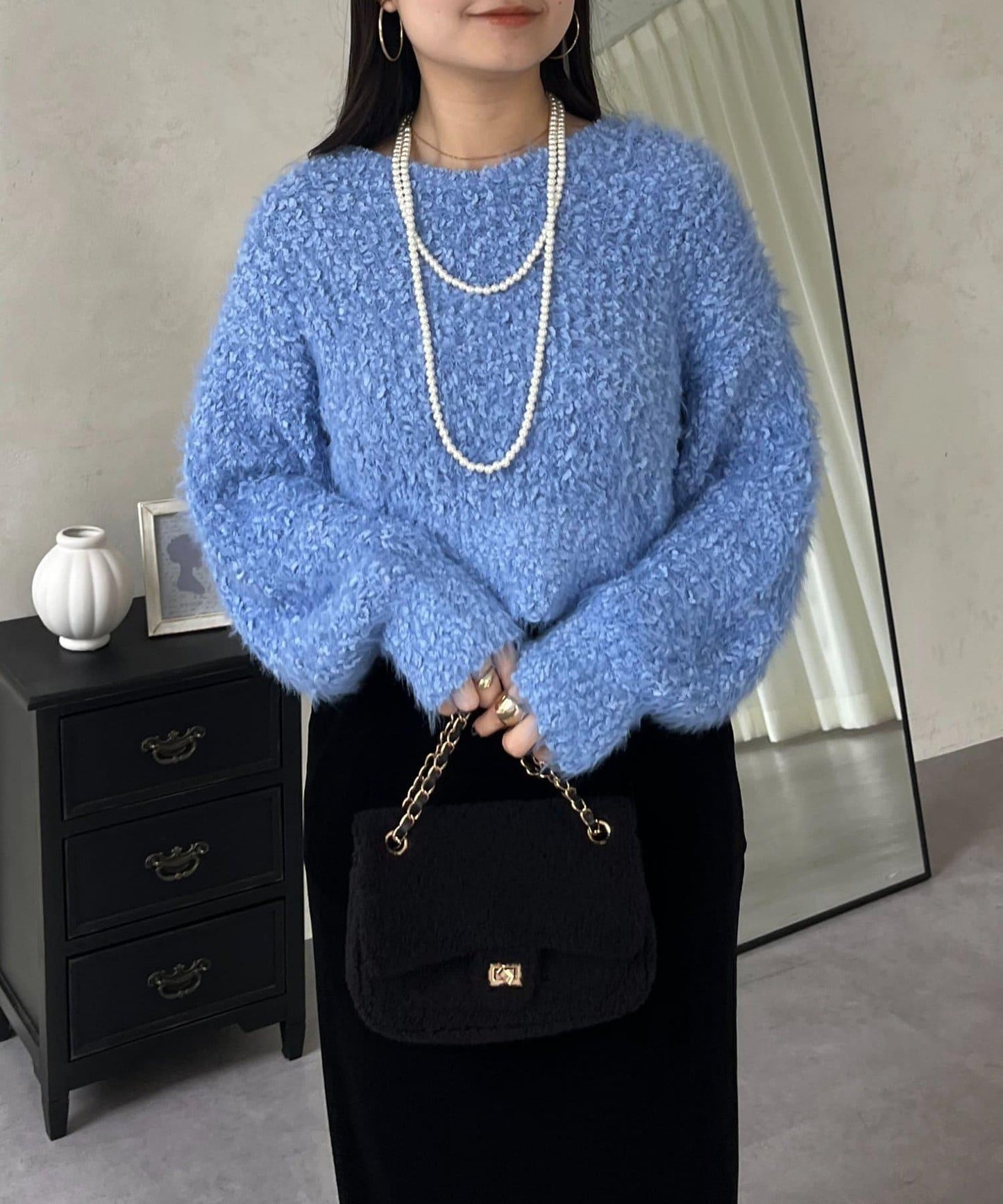 爆米花質感V領針織衫