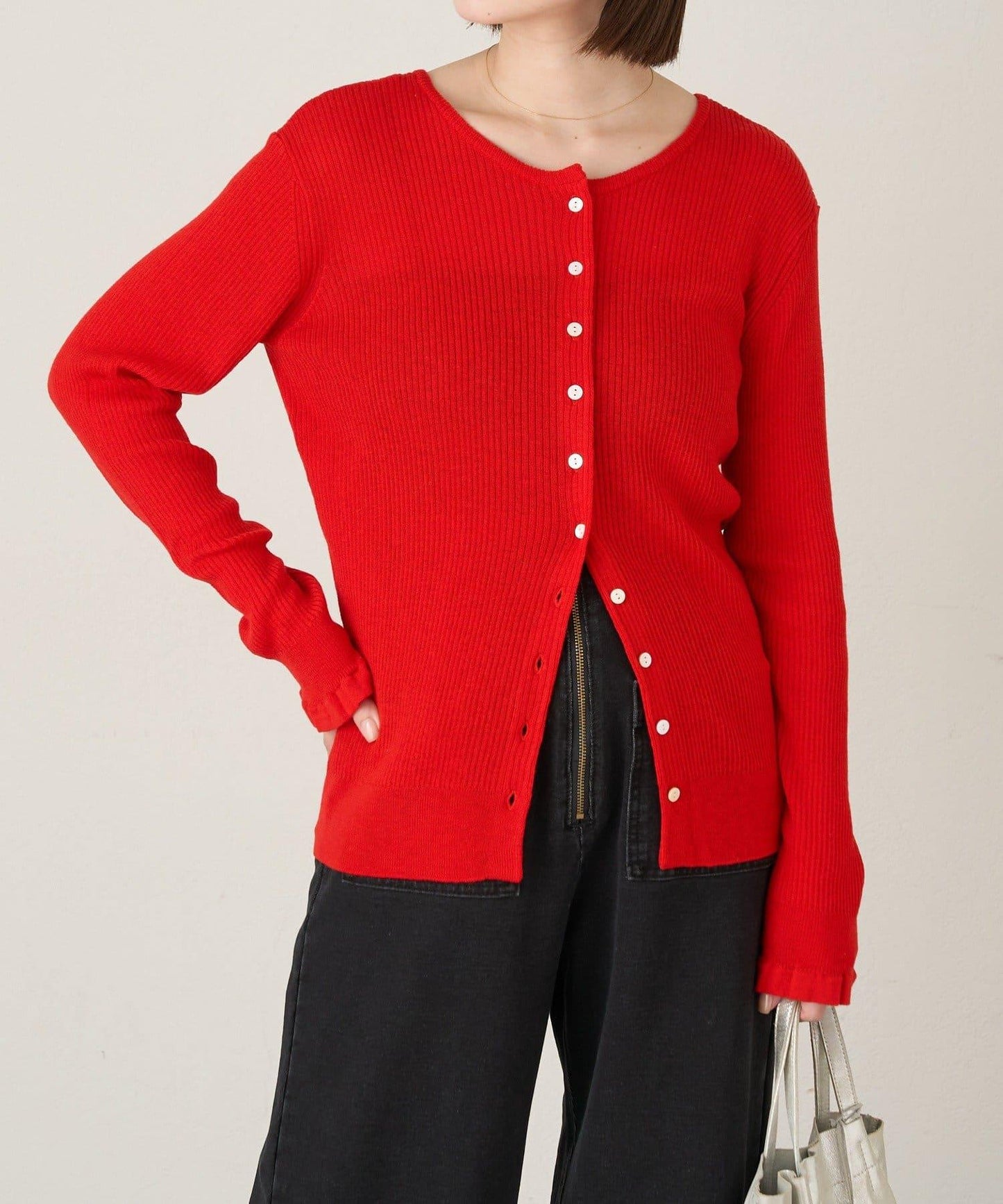 2WAY荷葉邊羅紋針織開衫