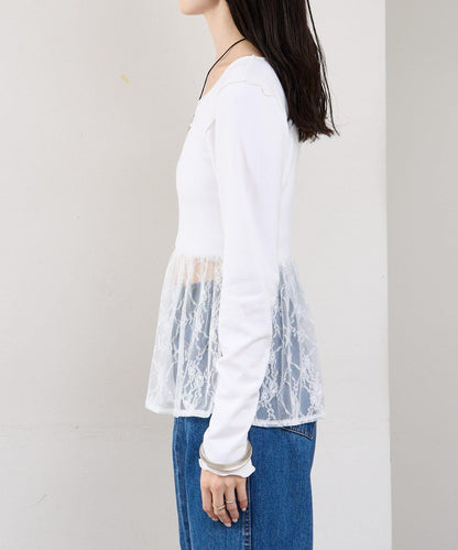 蕾絲拼接長袖T恤