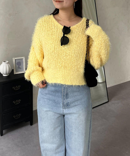 爆米花質感V領針織衫