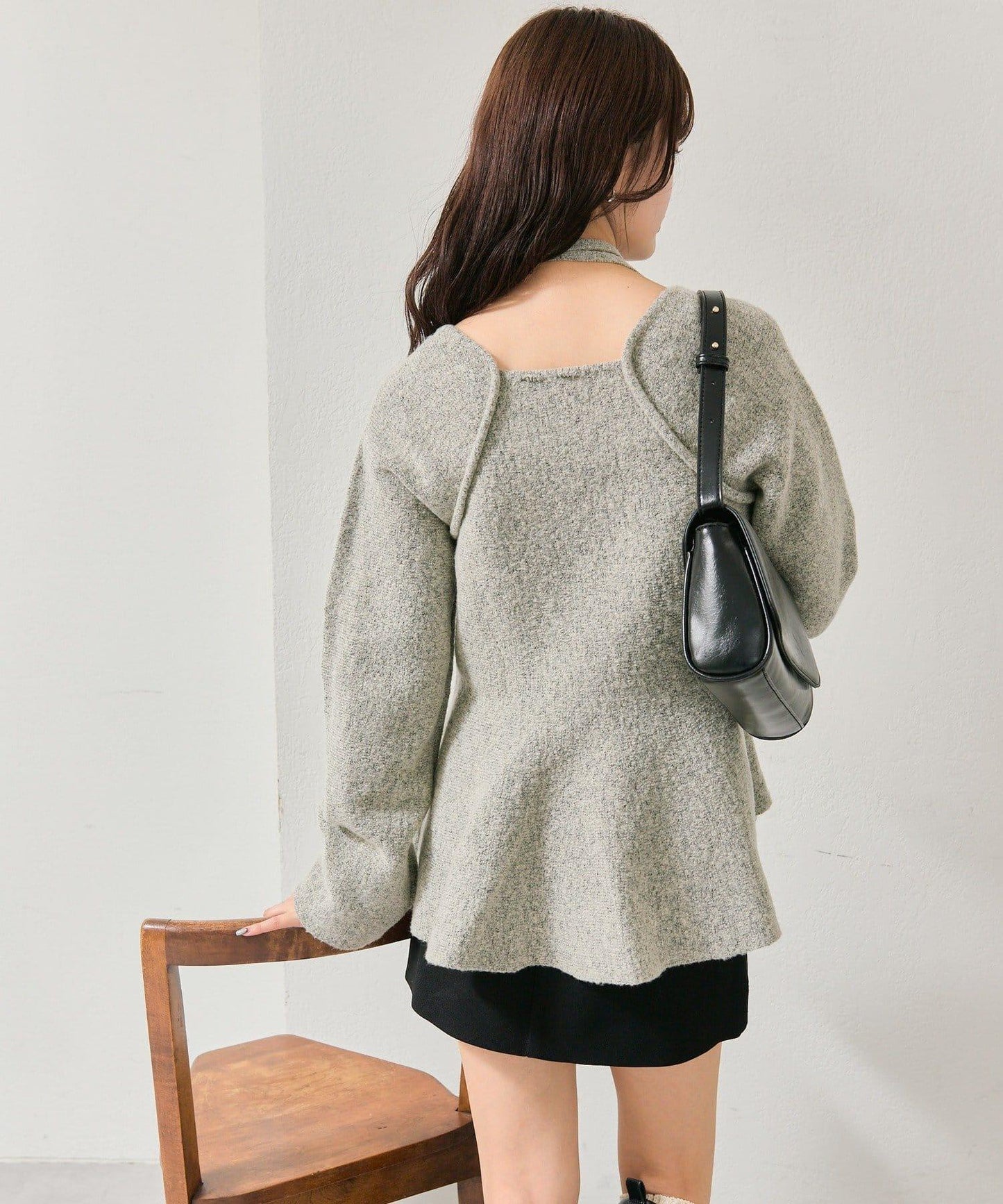 方領荷葉邊針織衫