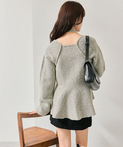 方領荷葉邊針織衫