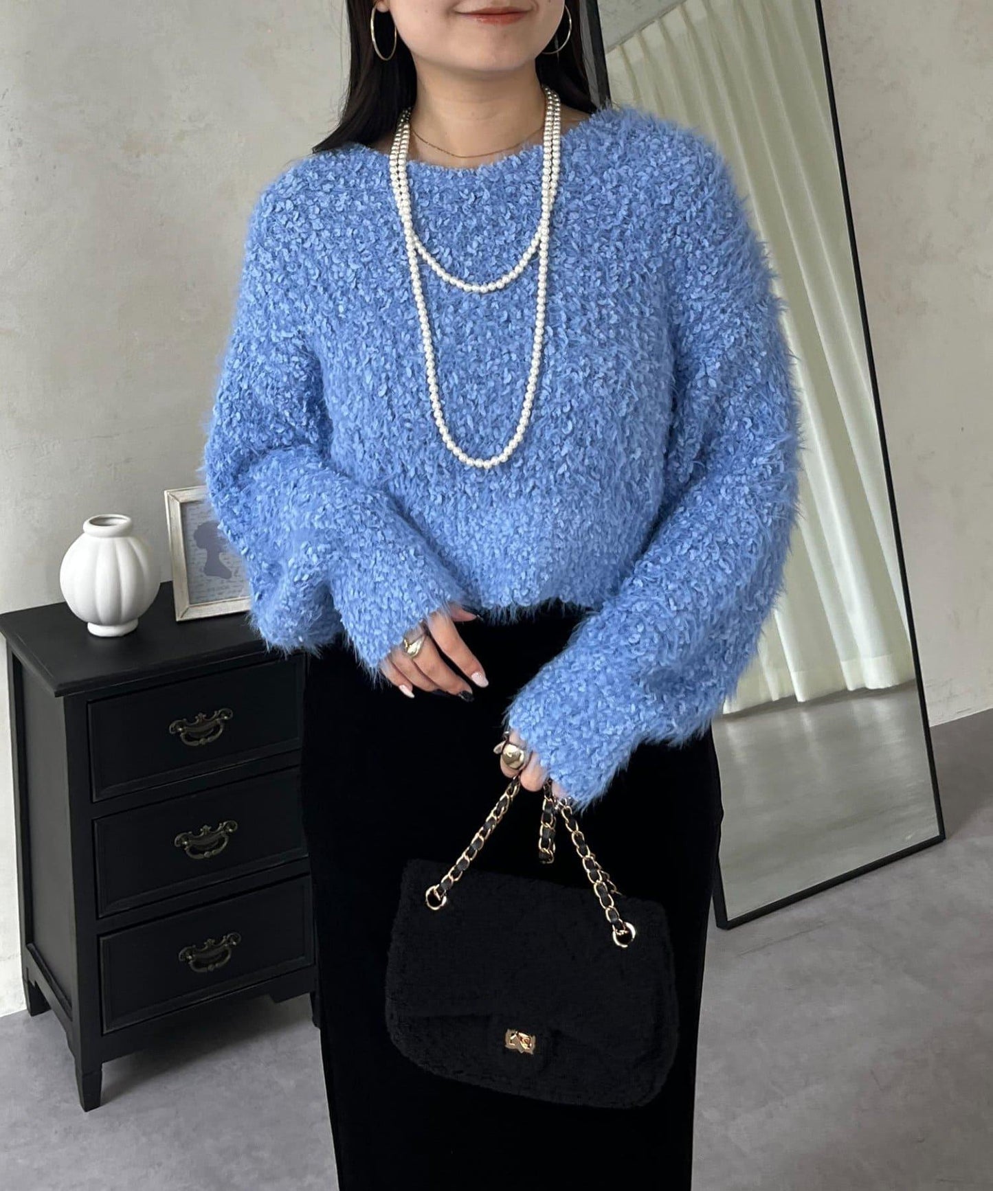 爆米花質感V領針織衫