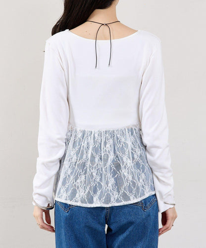 蕾絲拼接長袖T恤