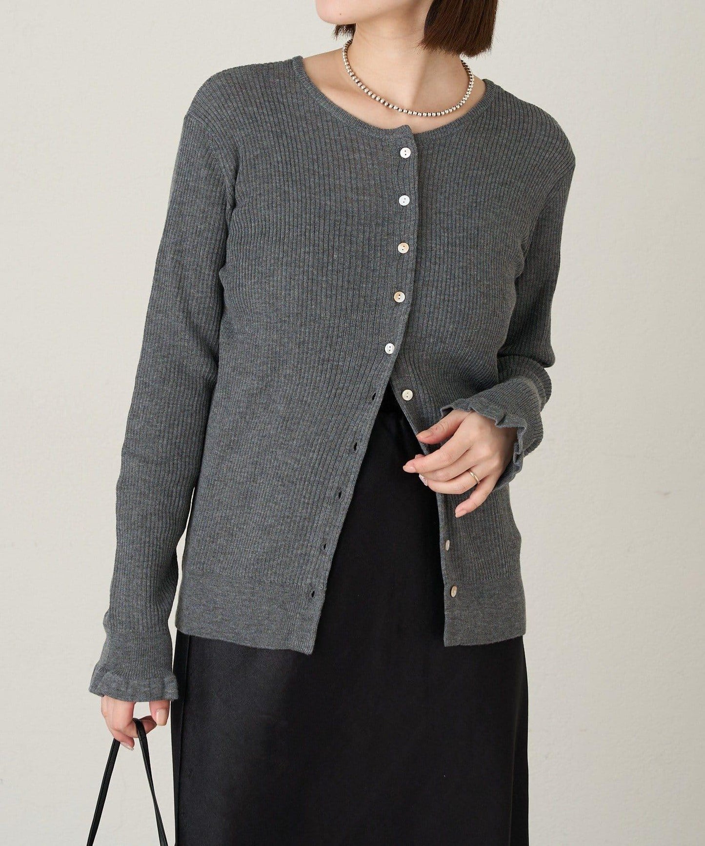 2WAY荷葉邊羅紋針織開衫