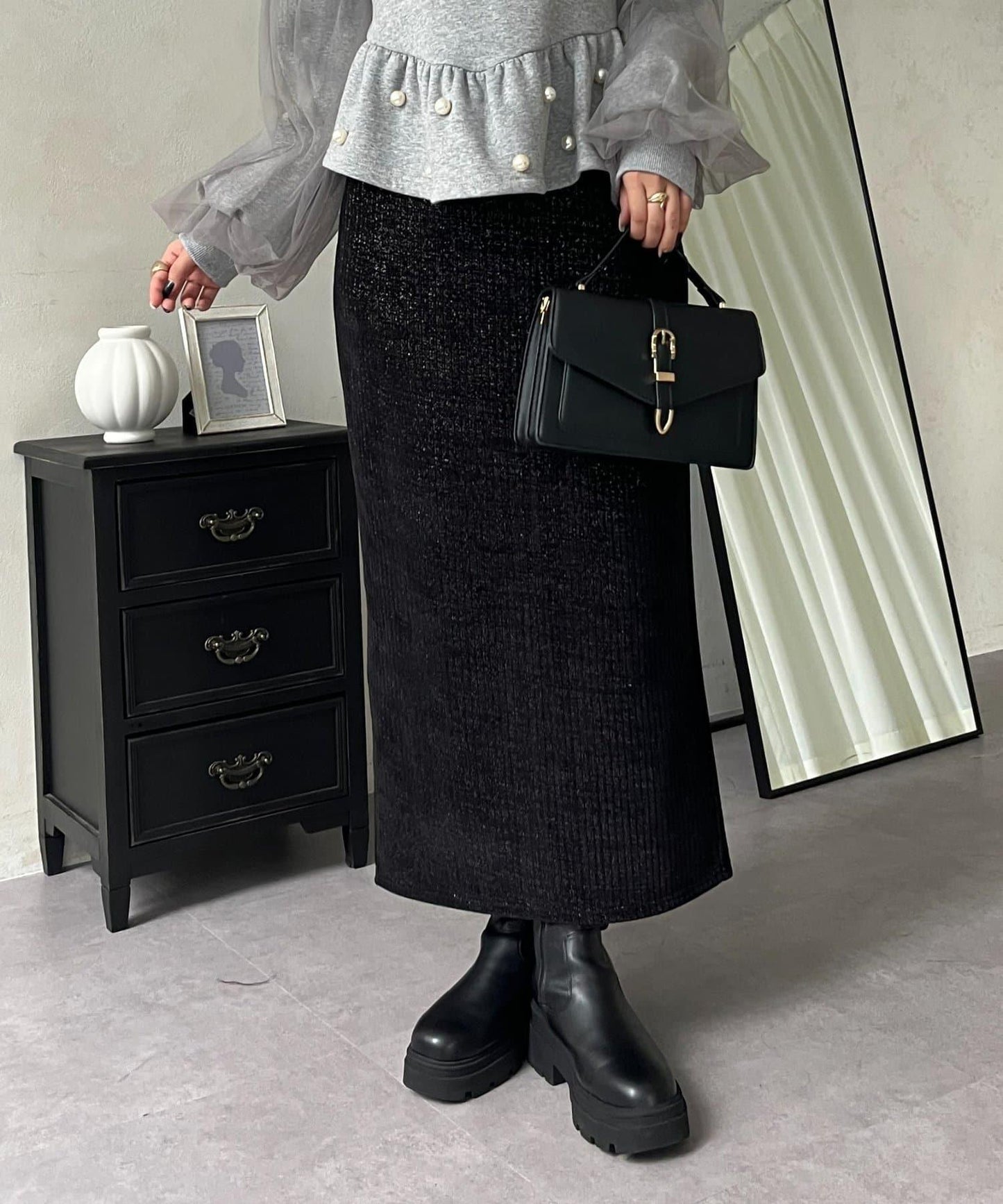 亮片燈芯絨長裙