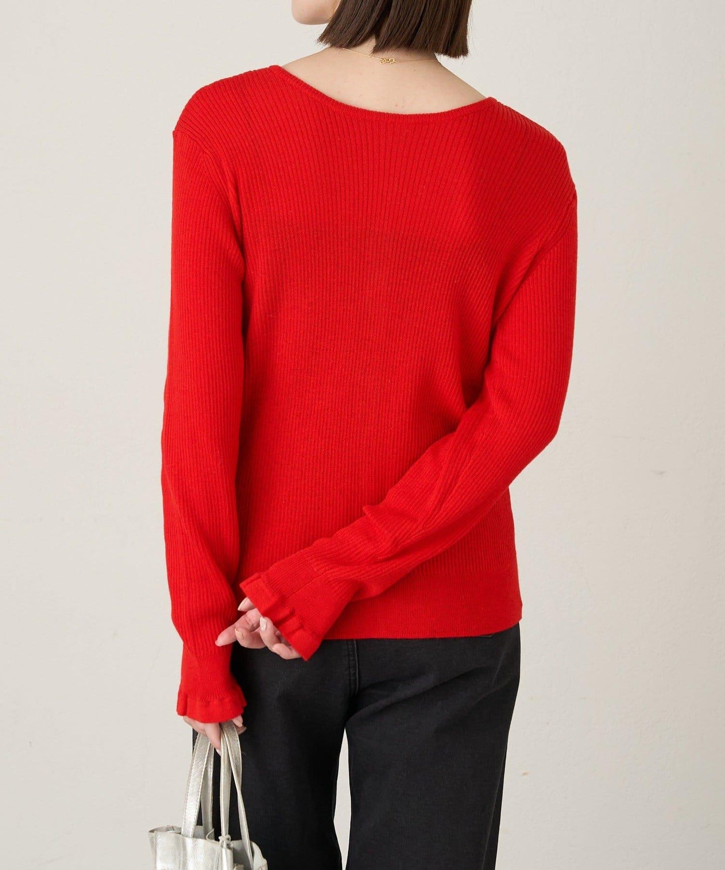 2WAY荷葉邊羅紋針織開衫