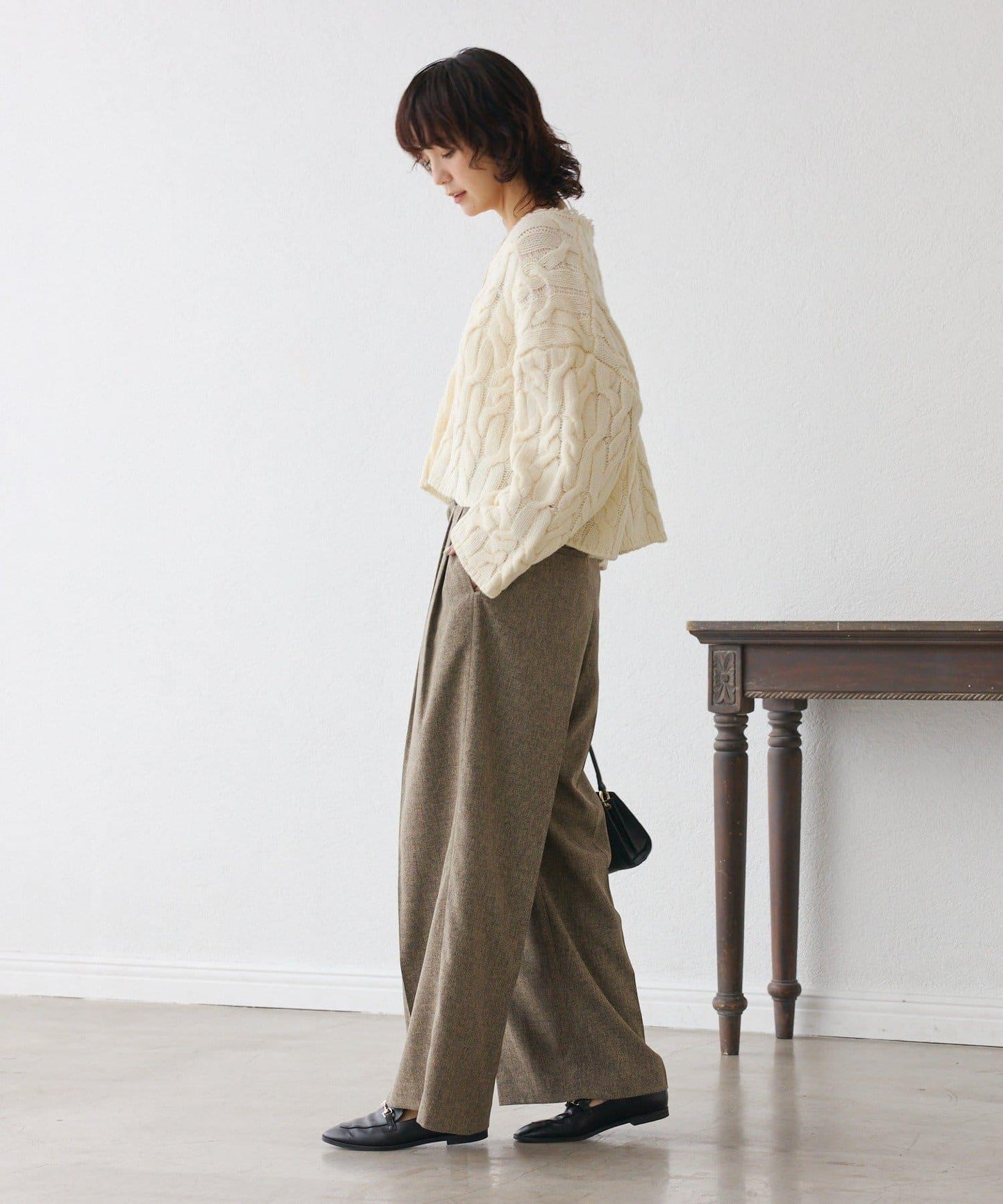 【可搭配套裝】羊毛斜紋雙褶長褲