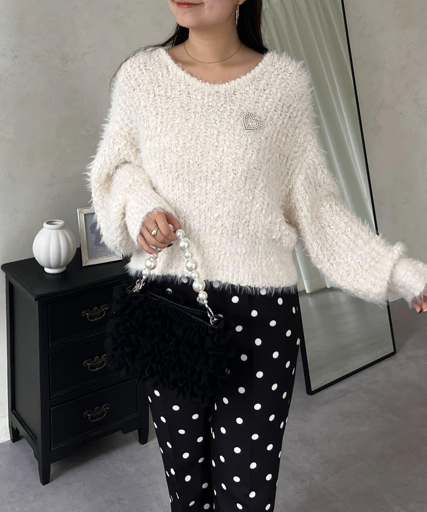 爆米花質感V領針織衫