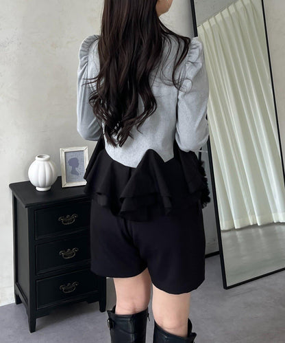 下襬荷葉邊磨毛羅紋針織上衣