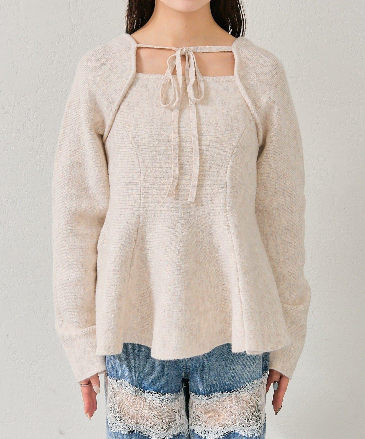 方領荷葉邊針織衫