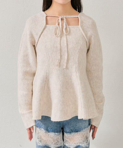 方領荷葉邊針織衫