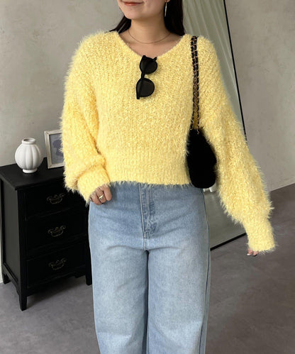 爆米花質感V領針織衫