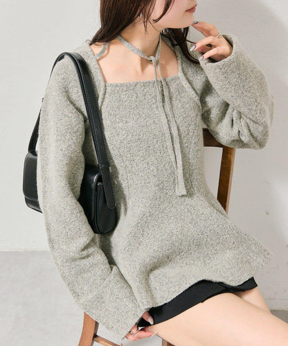 方領荷葉邊針織衫