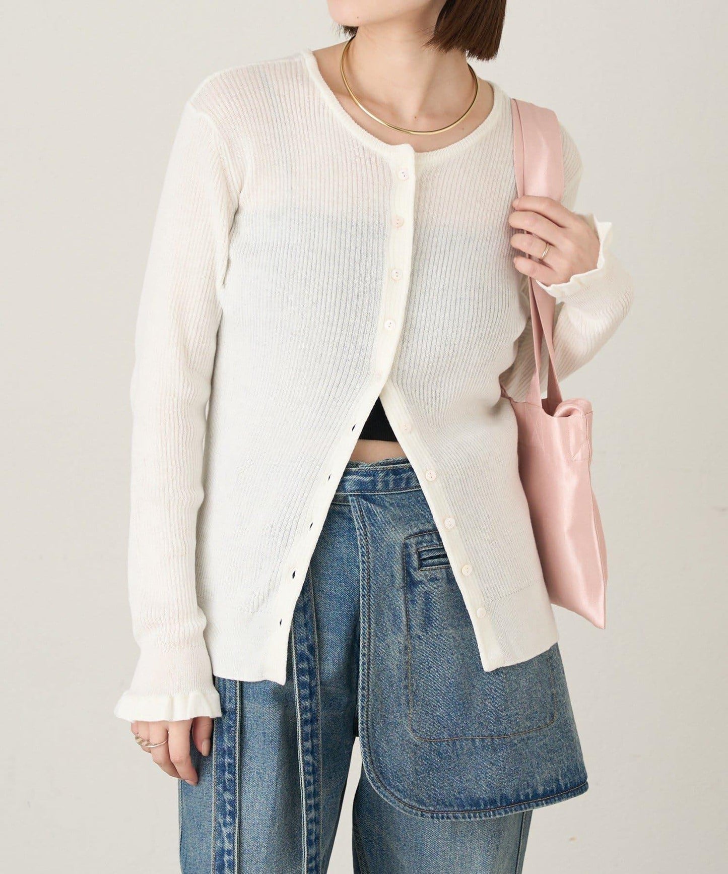 2WAY荷葉邊羅紋針織開衫