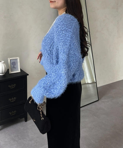 爆米花質感V領針織衫